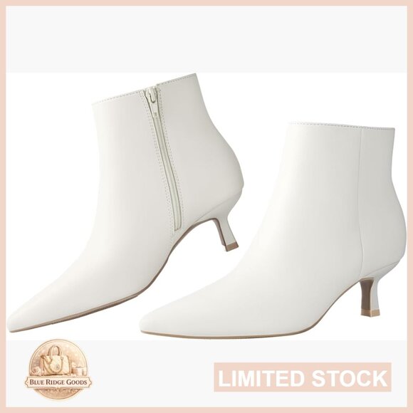 Kitten Heel Ankle Boots Pointed Toe Side Zipper Memory Foam Vegan Leather